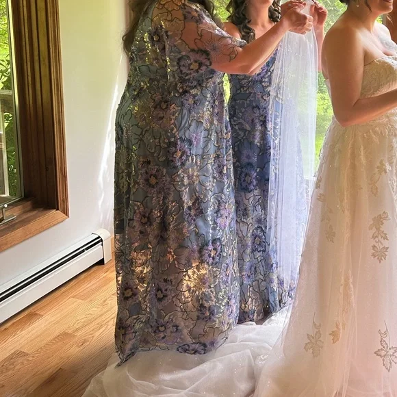 Handmade Floral Blue and Purple Women's Dress - Picture 4 of 5